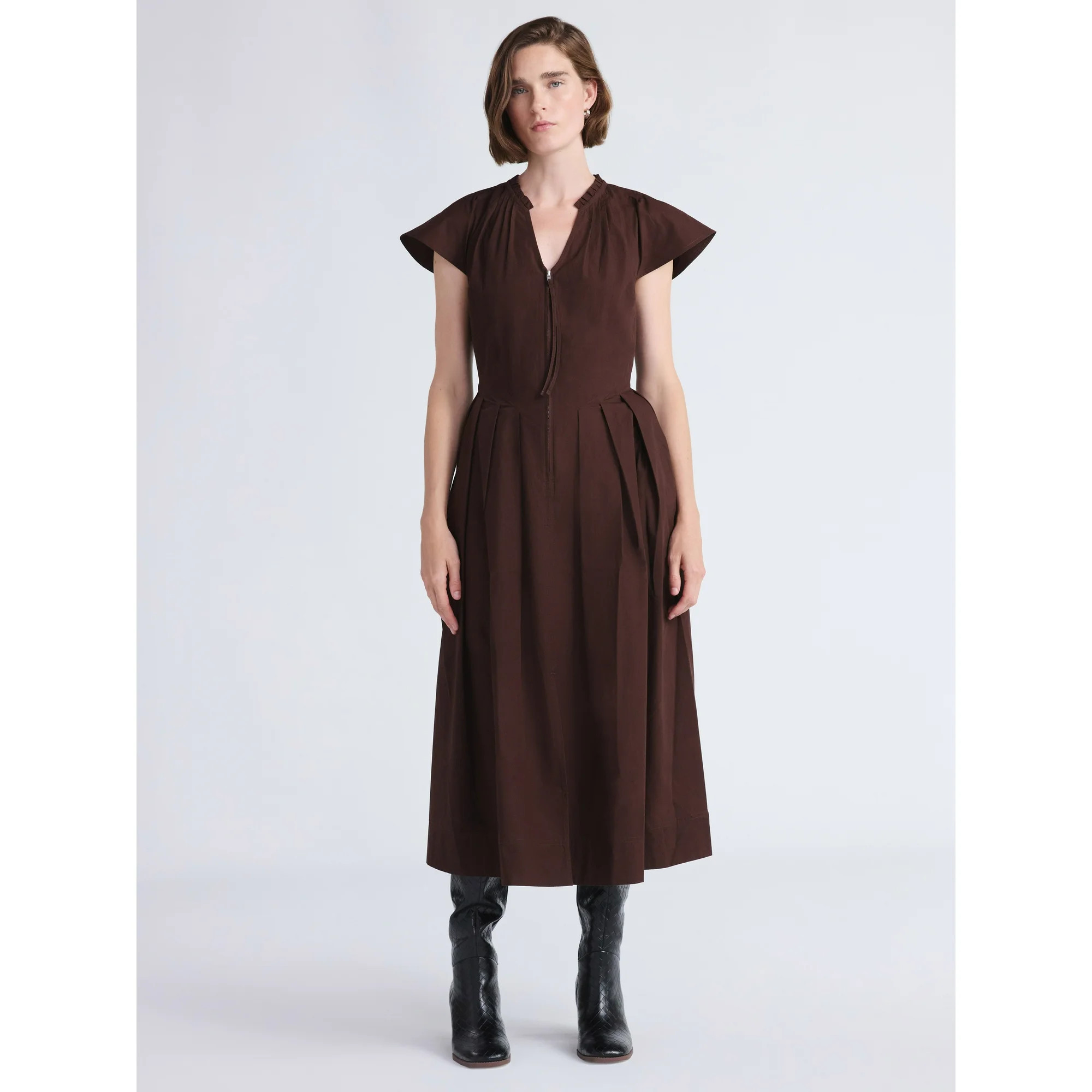 Hero image 0 of Free Assembly Women's and Women's Plus Zip Front Cotton Maxi Dress with Flutter S... | Walmart (US)