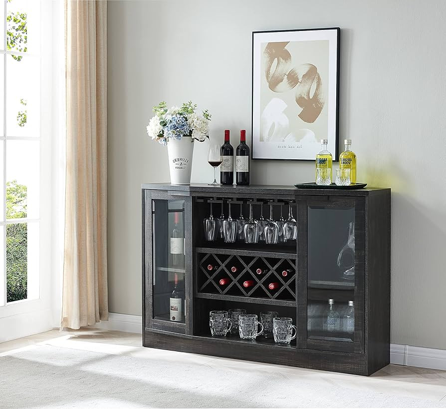 Home Source Jill Zarin Espresso Bar Cabinet with Curved Glass Doors | Amazon (US)