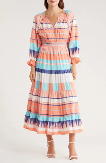 AREA STARS Stripe Resort Cotton Dress in Coral Multi at Nordstrom Rack, Size X-Small | Nordstrom Rack
