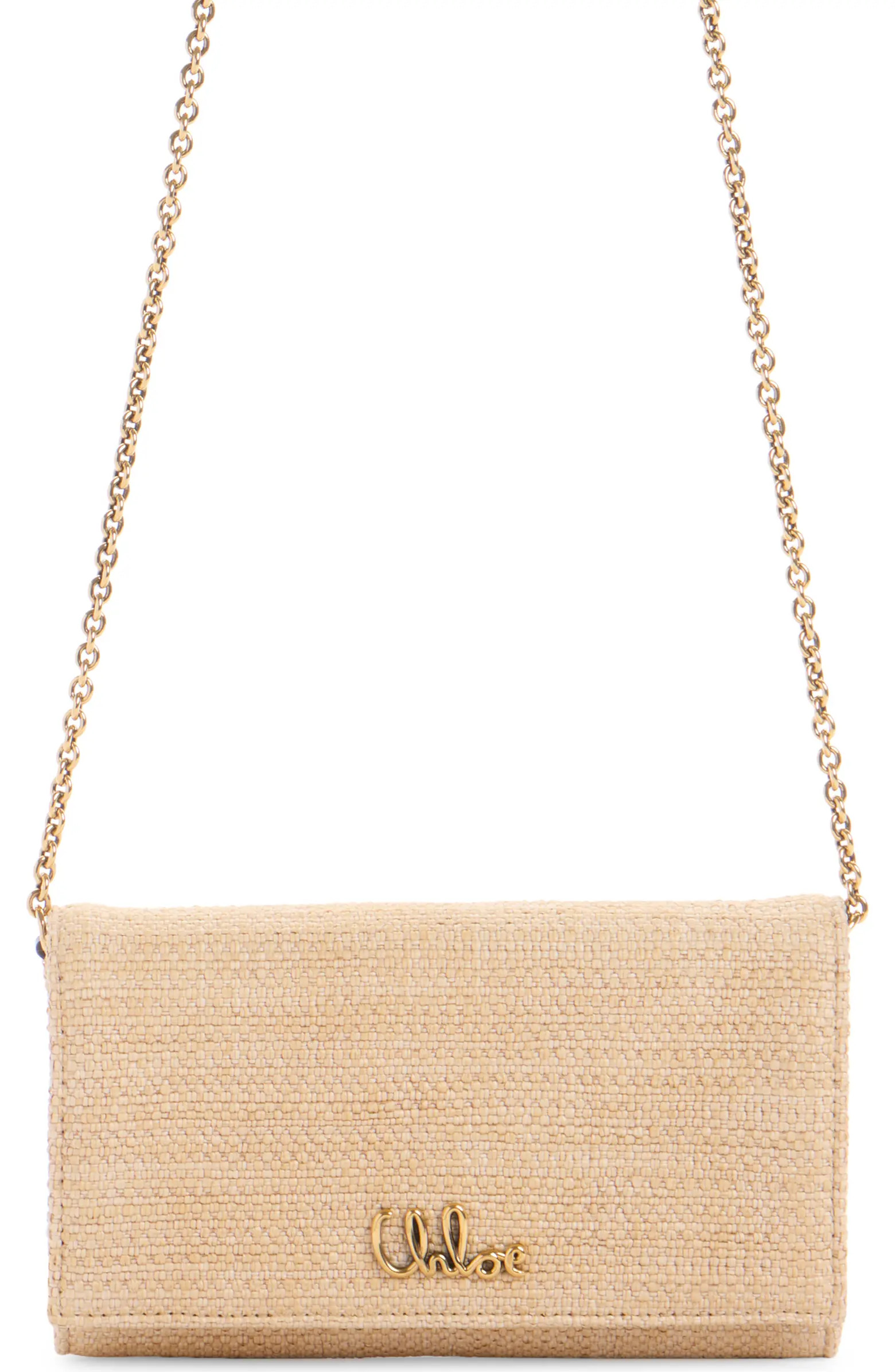 Iconic Script Raffia Texture Wallet On a Chain | Nordstrom