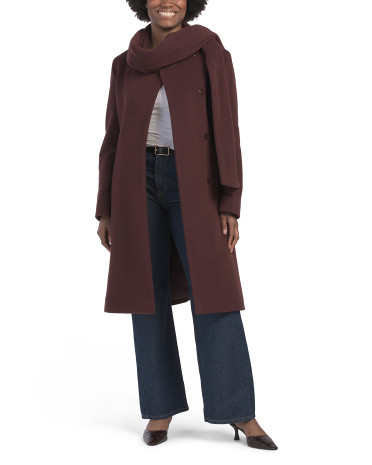 Italian Wool Blend Quarter Coat With Removable Scarf | TJ Maxx