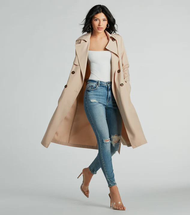 Statement Piece Tie-Waist Woven Trench Coat | Windsor Stores