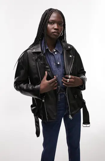 Oversize Faux Leather Biker Jacket | Nordstrom