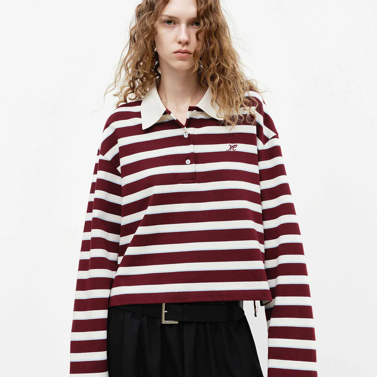 MO&Co. Women's Red Striped Cotton Blouse | MO&Co.