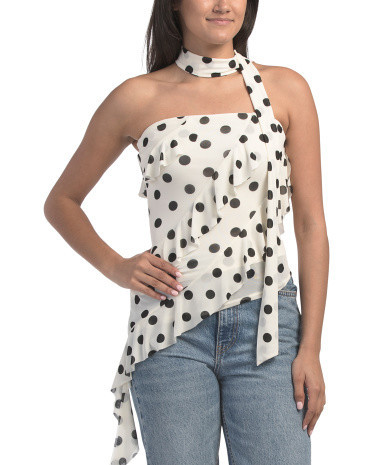 Strapless Polka Dot Top With Neck Scarf For Women, Spandex/Polyester | TJ Maxx
