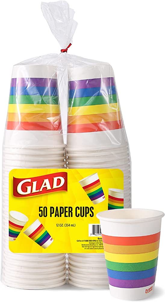 Glad Everyday Disposable Paper Cups with Rainbow Design | Heavy Duty Paper Cups, 12 Oz Paper Cups... | Amazon (US)