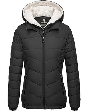 Wantdo Women's Quilted Winter Coats Hooded Warm Puffer Jacket with Fleece Hood | Amazon (US)