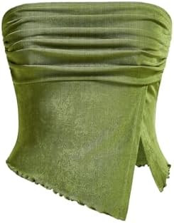 Milumia Women Mesh Tube Tops Split Hem Going Out Strapless Bandeau Tops Ruched Tank Shirts | Amazon (US)
