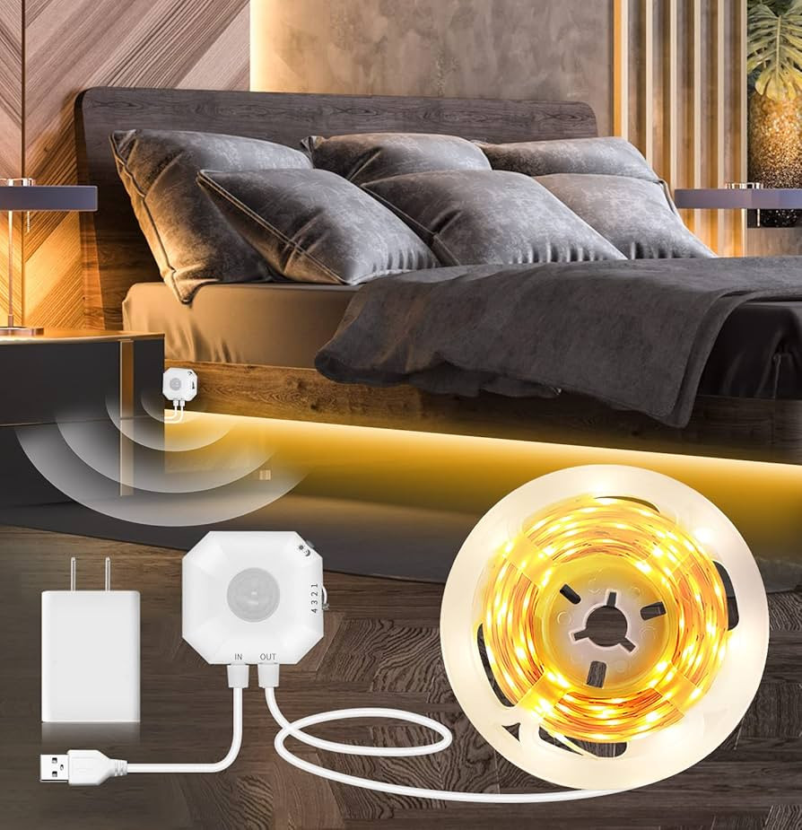 Motion Sensor Lights Indoor Under Bed Lights, 3500K Motion Sensor Led Strip Lights for Bedroom, W... | Amazon (US)