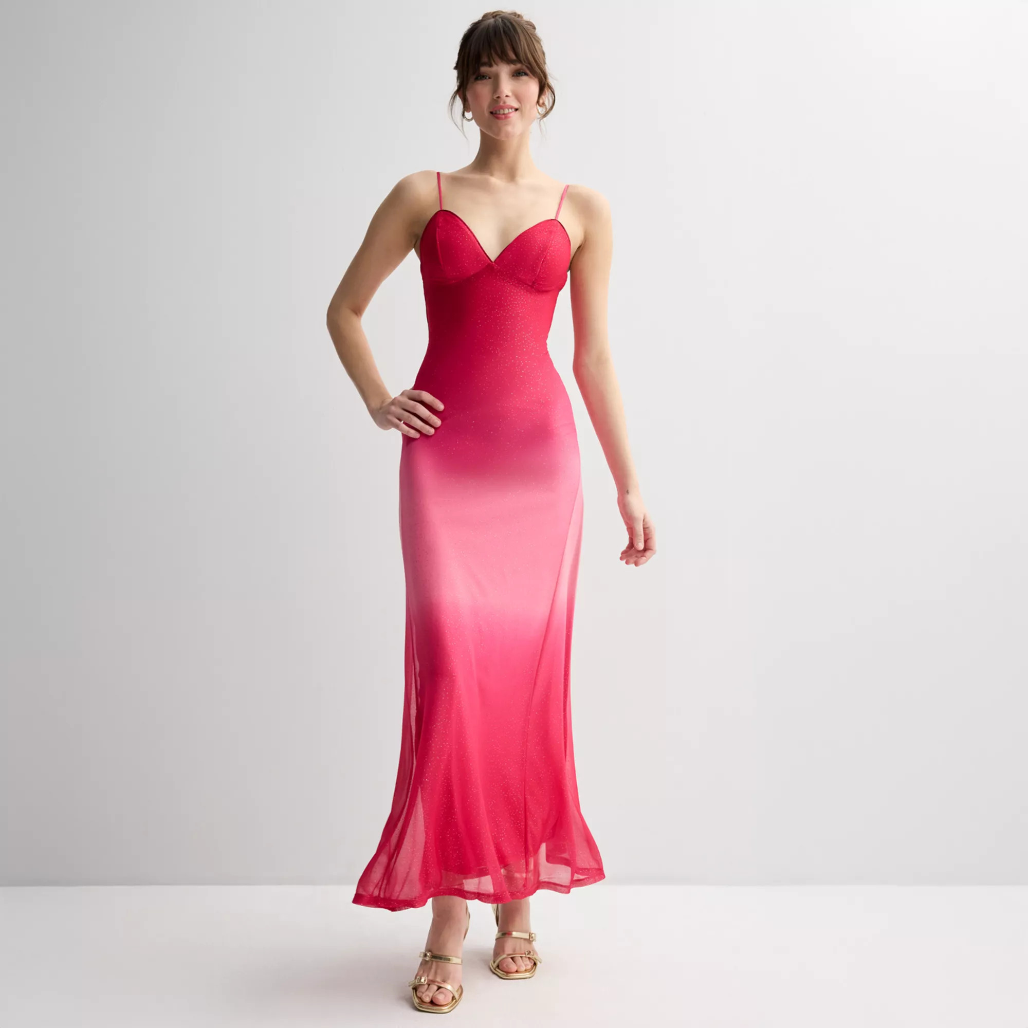 Juniors' Violet Weekend Glitter Ombre Strappy V-Neck Gown | Kohl's