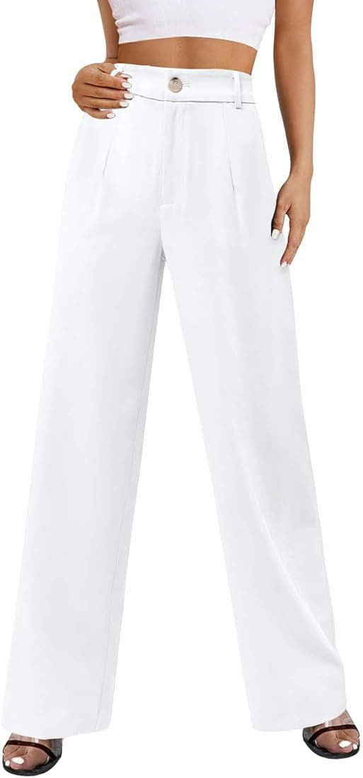 Womens Business Pants Wide Leg High Waisted Capris Straight Long Work Trousers with Pockets | Amazon (US)