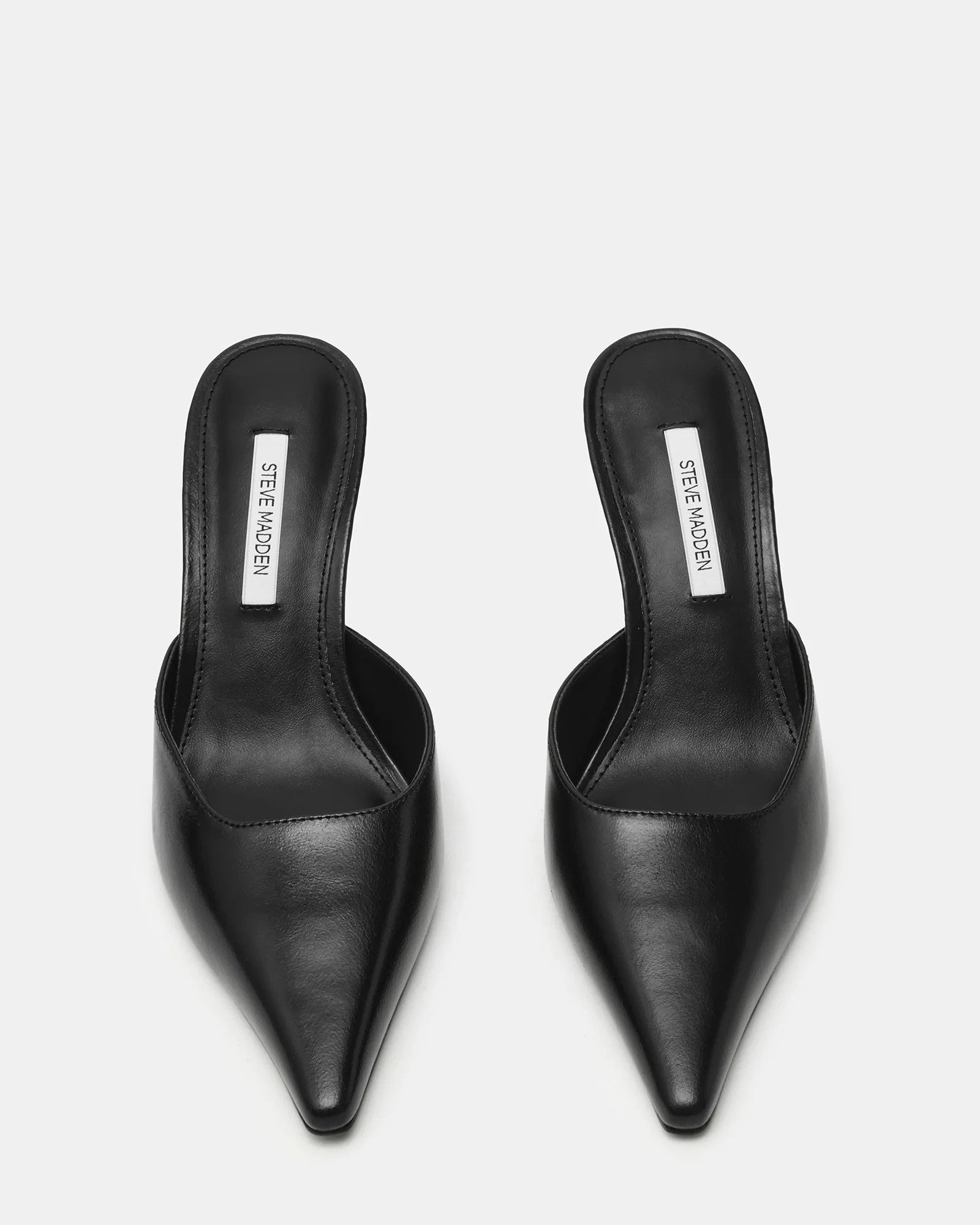 ADELINE Black Leather Mule Pointed-Toe Gold-Detail Women's Heel | Steve Madden (US)