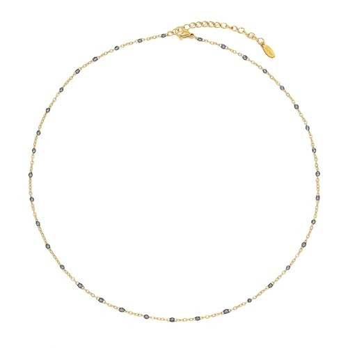 HMOOY Boho Colorful Beaded Choker Necklace for Women, Rainbow Round Bead 14K Gold Plated Choker Necklace Simple Fresh Beads Beach Wedding Prom Bridal Jewelry (Gold, Gray) | Amazon (US)