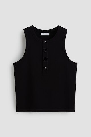 H & M - Ribbed Henley Tank Top - Black | H&M (US + CA)