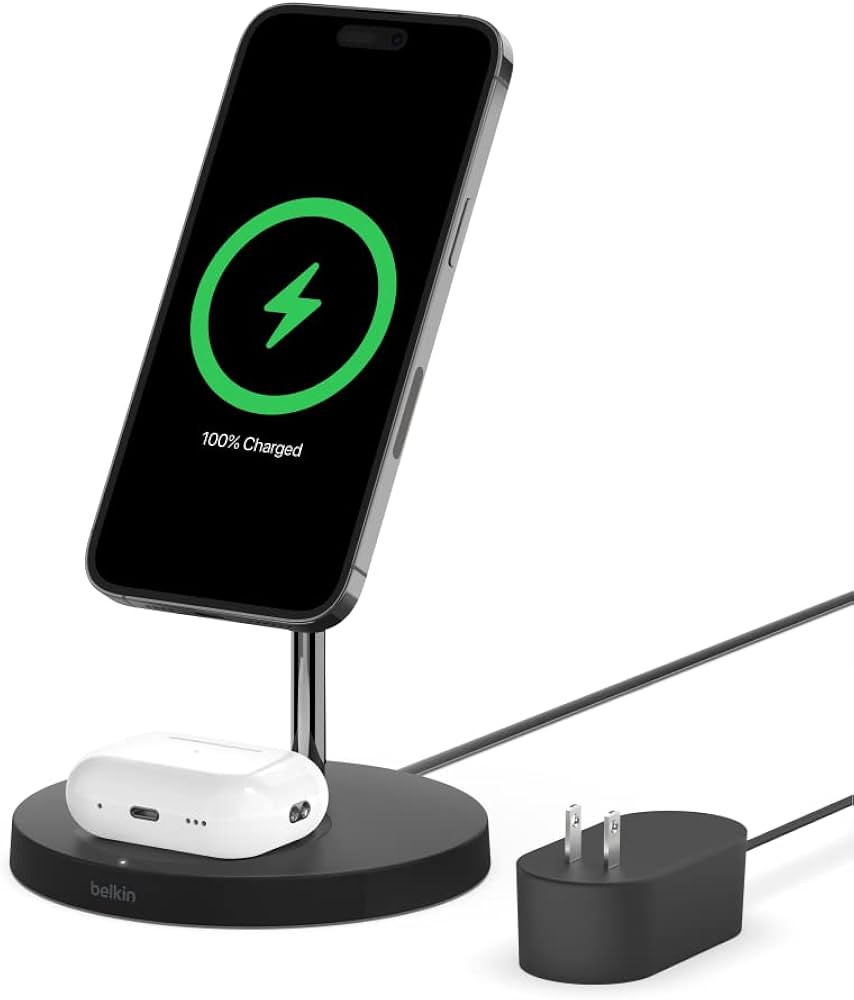 Belkin MagSafe 2-in-1 Wireless Charging Stand for Apple iPhone 16, iPhone 15, iPhone 14, & iPhone... | Amazon (US)