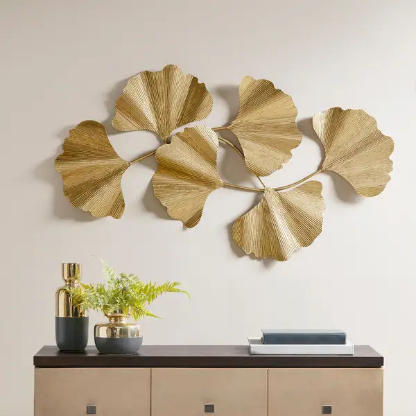 Martha Stewart Faye Gold Foil Metal Ginkgo Leaf Wall Decor | Bed Bath & Beyond