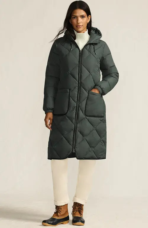Lands' End FeatherFree Insulated Diamond Quilted Maxi Coat in Evening Forest at Nordstrom, Size Large | Nordstrom
