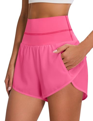 Blooming Jelly Women's Workout Shorts Athletic Running Summer High Waisted Tummy Control Gym Shorts with Pocket (Hot Pink,X-Large) | Amazon (US)