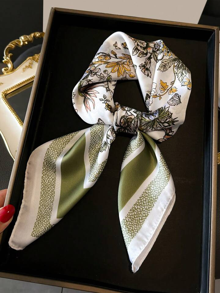 1pc Flower Printed Scarf Women Scarf Color Combination Senior Sense Neck Thin Daily | SHEIN