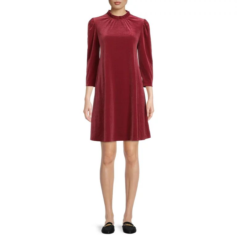 Time and Tru Women’s Velvet Dress with 3/4-Length Sleeve | Walmart (US)