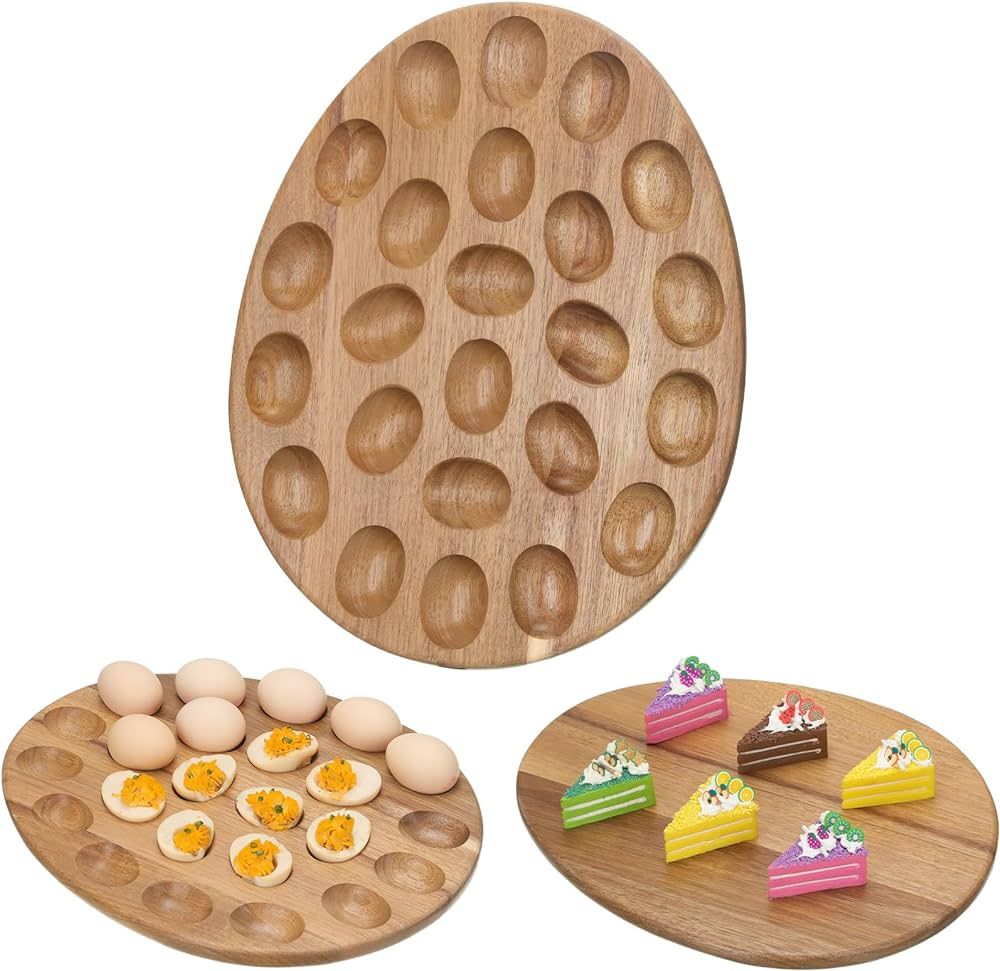 Lounsweer Reversible Wood Deviled Egg Platter and Charcuterie Board Thicken Egg Tray Countertop R... | Amazon (US)