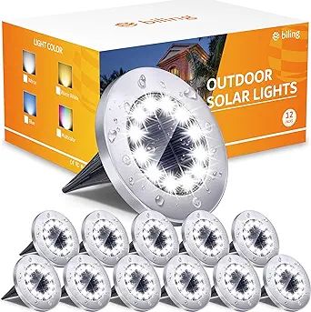 Biling Solar Outdoor Lights 12 Pack, Bright 12 LEDs Solar Ground Lights Waterproof, Flat Pathway ... | Amazon (US)