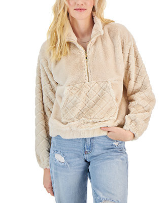 Juniors' Faux-Fur Quilted Zip-Up Pullover | Macys (US)