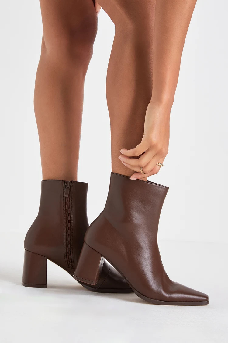 Ariyah Chocolate Brown Low Heel Ankle Booties | Lulus