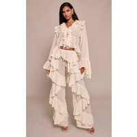 Chiffon Frill Straight Leg Trouser | PrettyLittleThing UK