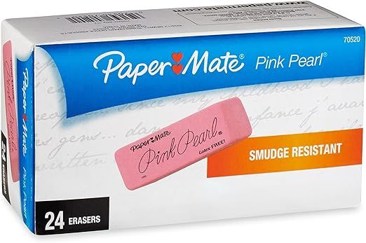 Paper Mate Pink Pearl Erasers, Medium, 24 Count | Amazon (US)