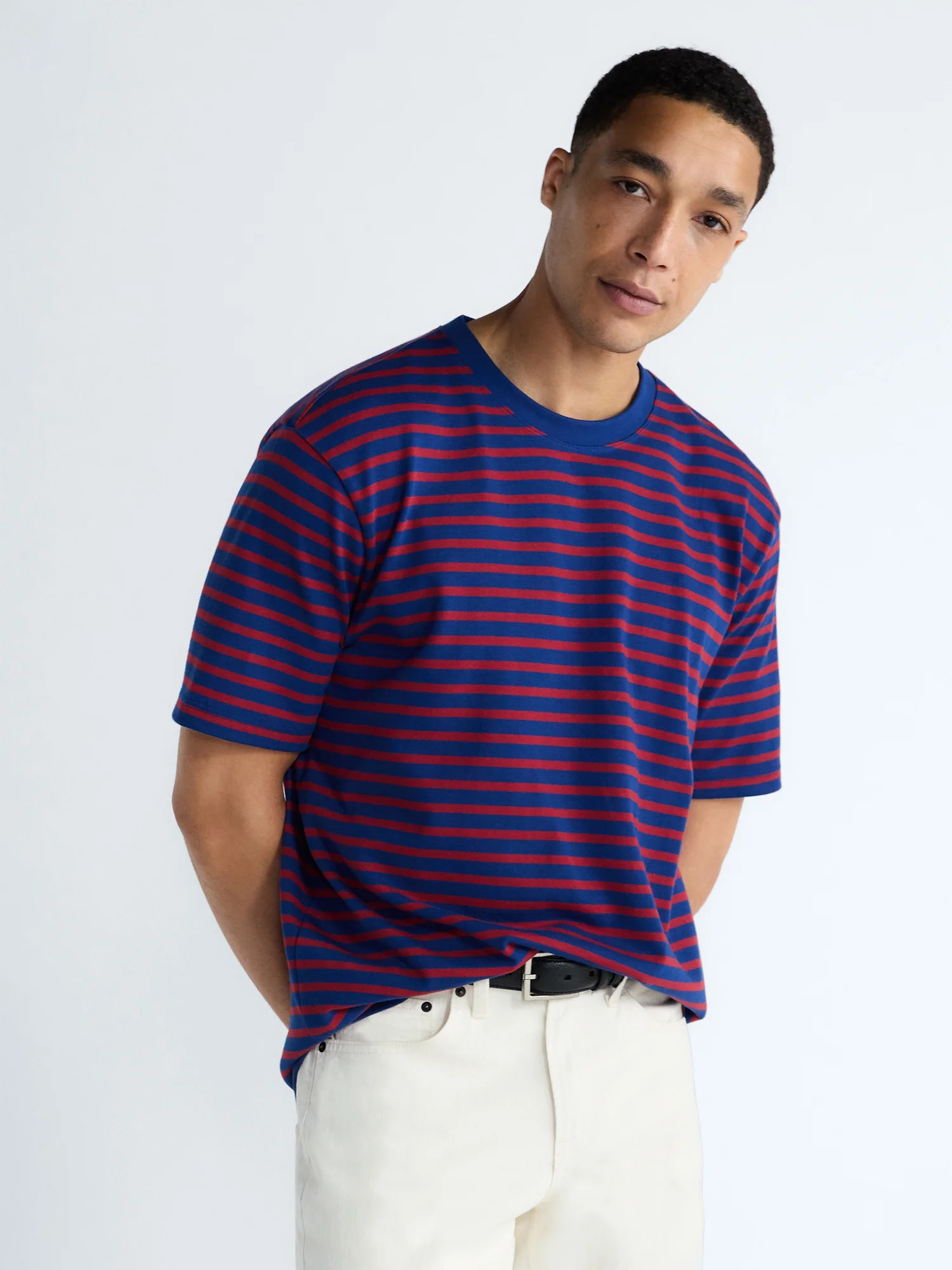 Free Assembly Striped Relaxed Tee with Short Sleeves, Sizes XS-3XL | Walmart (US)