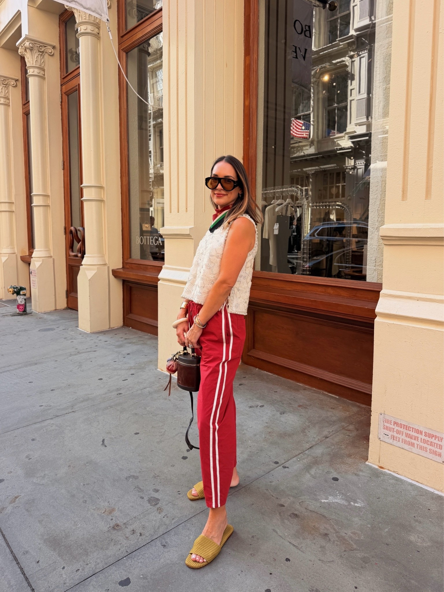 Beaded top, tracksuit pants, woven slides, New York, nyfw

#LTKNYFW