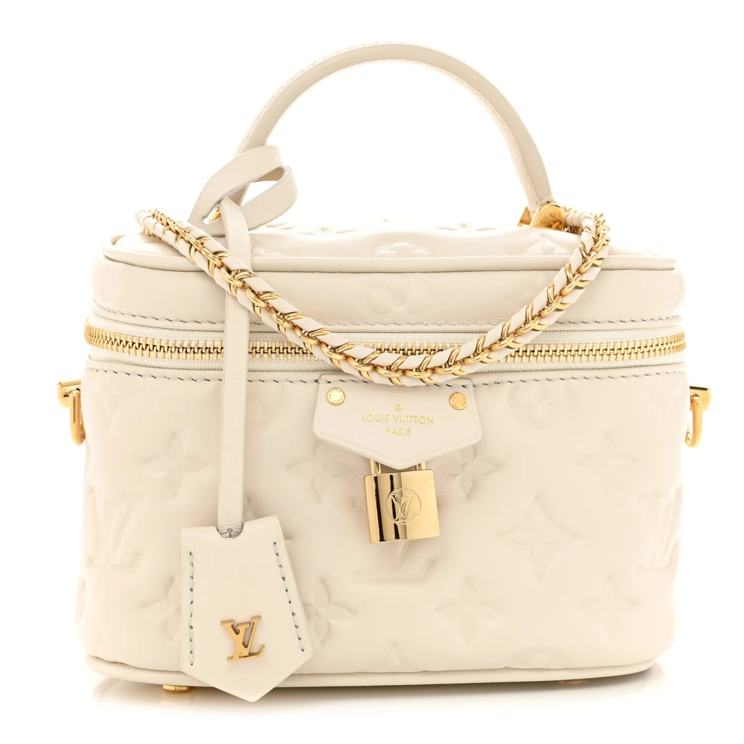 Lambskin Embossed Monogram Coussin Vanity PM  Cream | FASHIONPHILE (US)