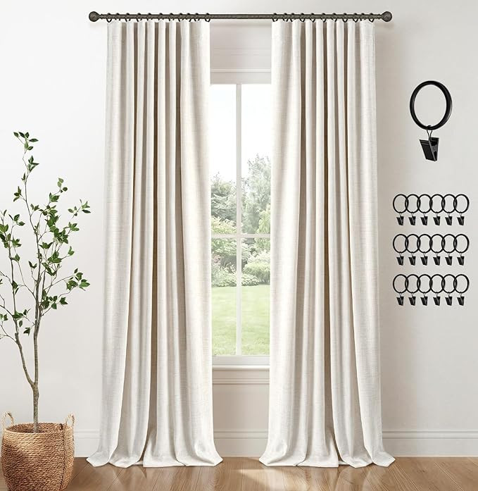 INOVADAY 100% Blackout Curtains for Bedroom, Black Out Curtains 96 Inch Long, Clip Rings Linen Bl... | Amazon (US)