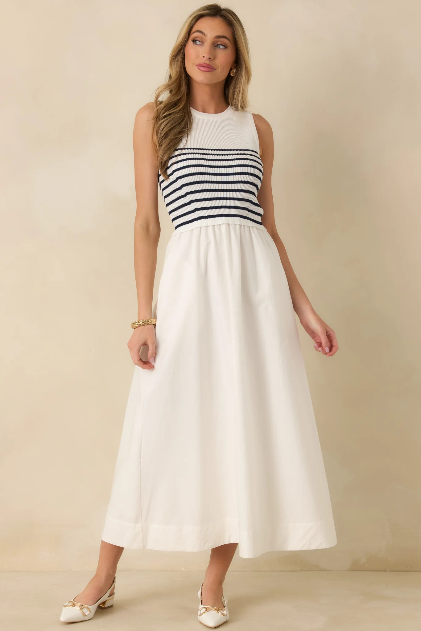 Picnic Weather White Stripe Sleeveless Maxi Dress | Red Dress