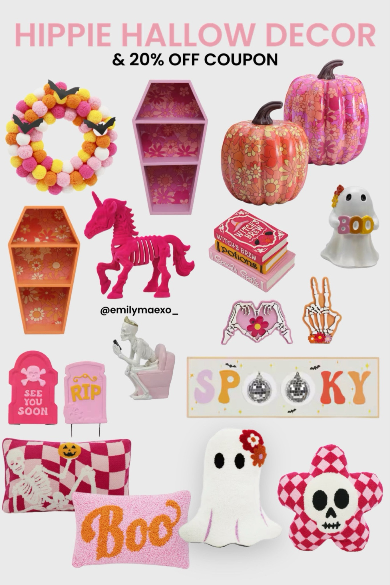 Hippie Hallow Halloween decor at Michael’s - 20% OFF WITH CODE JULY20OFF. Groovy Halloween decor, pink Halloween, retro Halloween, retro decor, ghost pillow, skeleton decor, skeleton pillow, fall decor, floral pumpkin decor, #LTKfall 

#LTKSeasonal #LTKSaleAlert #LTKFindsUnder50