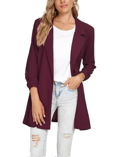 Unifizz Long Blazers for Women Casual Jackets for Womens Long Sleeve Lightweight Blazer for Work #Wine Red,Size M#, Medium | Amazon (US)