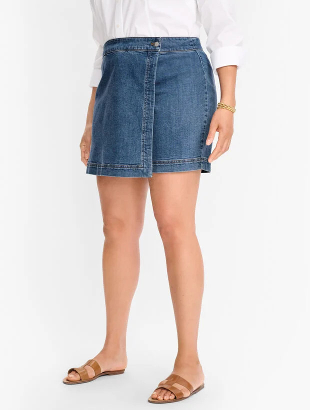 Plus Exclusive Summerweight Denim Skort - Alessia Wash | Talbots