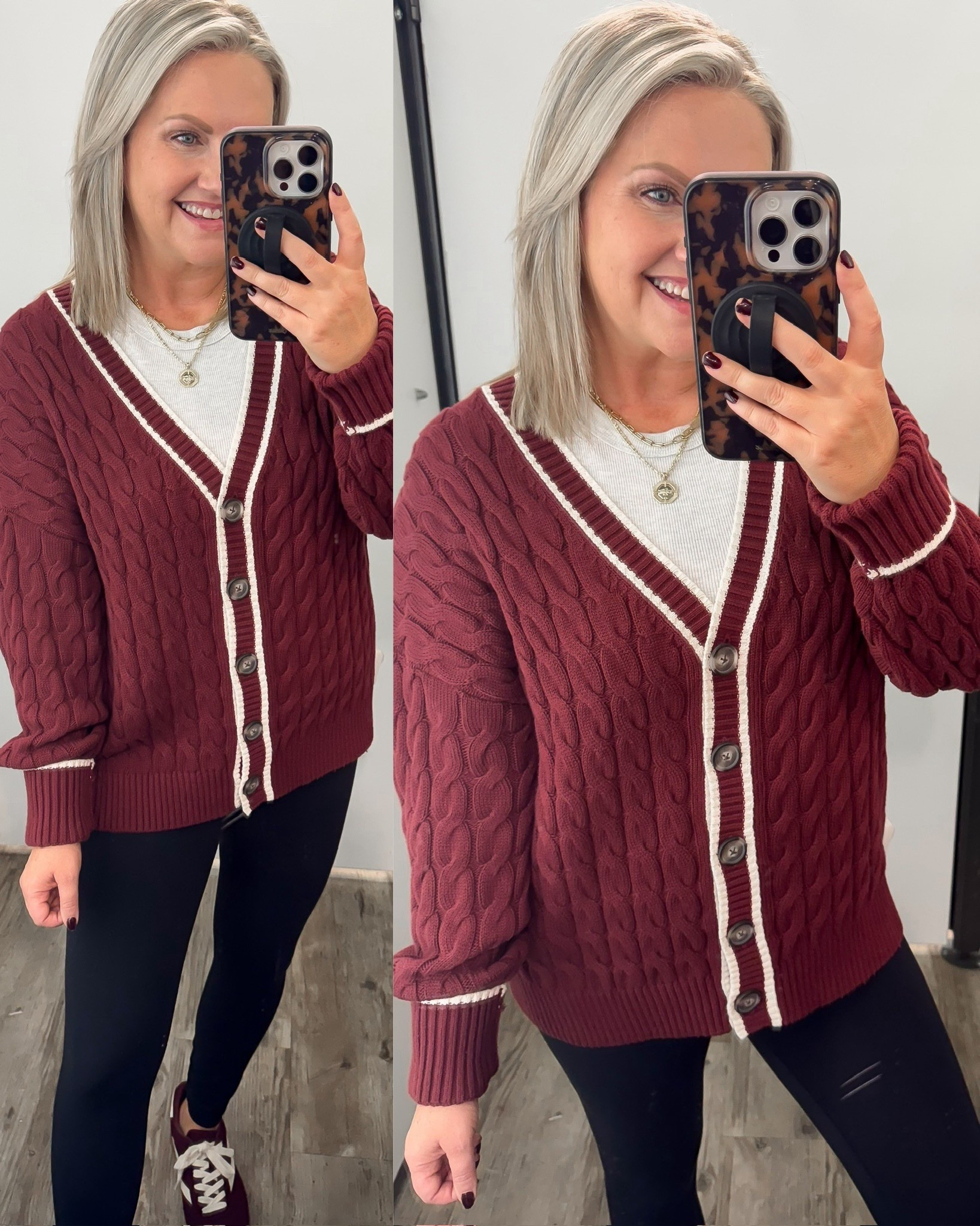 This cable-knit cardigan sweater from Old Navy is the perfect color for fall! Legging outfit Fall outfit 

#LTKOver40 #LTKFindsUnder50 #LTKSeasonal