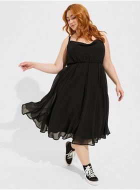 Maxi Chiffon Cowl Neck Pleated Dress | Torrid (US & Canada)