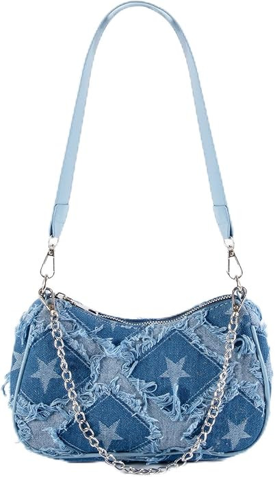 Y2K Denim Purses for Women, Mini Star Embroider Jean Purse with Chain Strap | Amazon (US)
