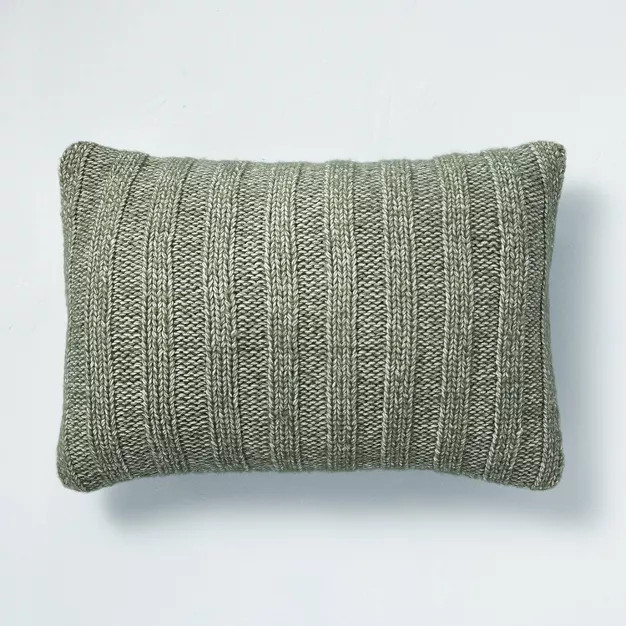 14"x20" Rib Knit Lumbar Throw Pillow Green - Hearth & Hand™ with Magnolia | Target
