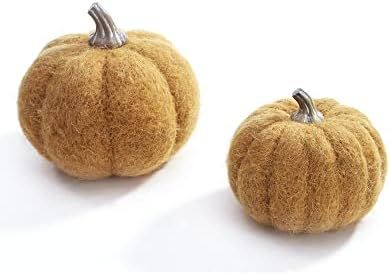 DN DECONATION Thanksgiving Decorations Pumpkin Decor, Fabric Pumpkin Set of 2, Yellow Pumpkins as... | Amazon (US)