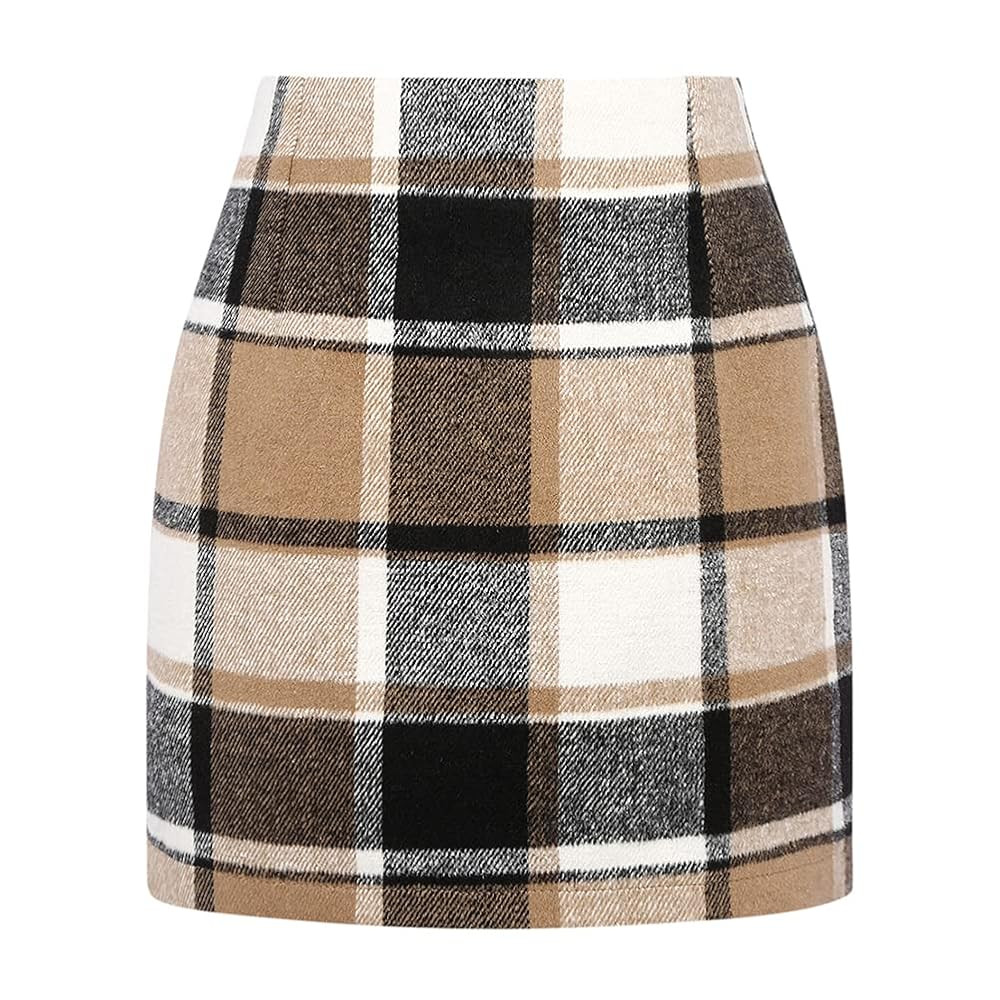 Kinghua Womens Wool Plaid Mini Skirt Fall Winter High Waisted Bodycon Pencil Skirt | Amazon (US)