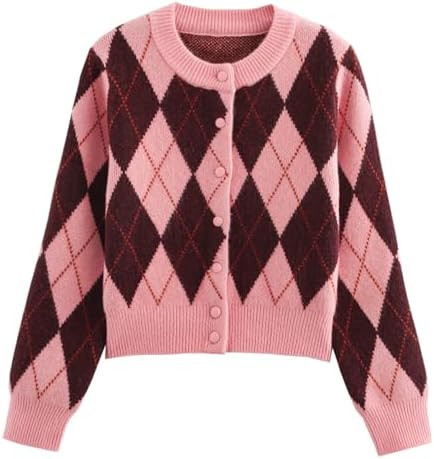 KEOMUD Argyle Sweater Women Vintage Knit Cardigan Sweater Long Sleeve Button Down Soft Outwear fo... | Amazon (US)