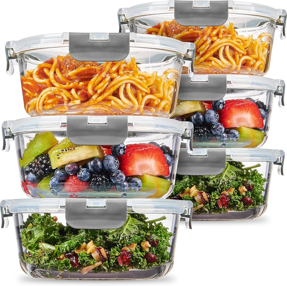 FineDine 12-Piece Superior Glass Food Storage Containers Set, 32oz Capacity - Newly Innovated Hin... | Amazon (US)