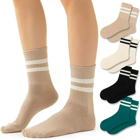 4 PAIRS Novelty Socks For Women Striped Retro Crew Socks Sporty Calf Socks Casual Cotton Socks Women | Walmart (US)