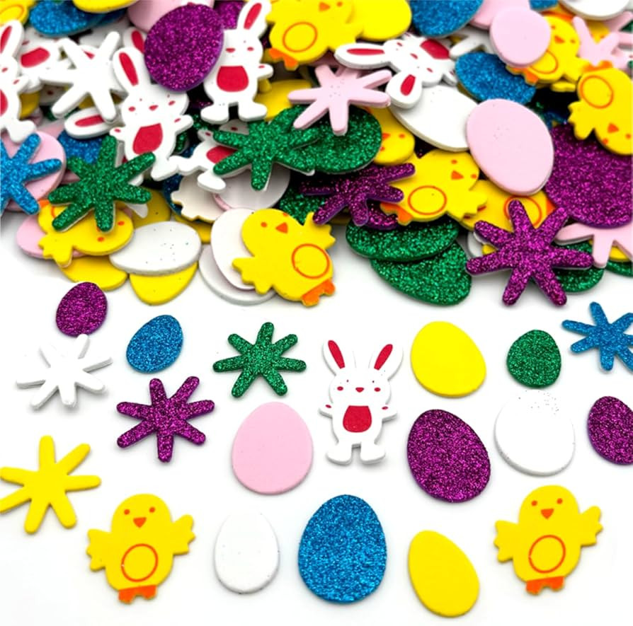 300 Pieces Easter Foam Stickers Spring Bunny Chick Glitter Eggs Flower Self Adhesive Stickers Col... | Amazon (US)