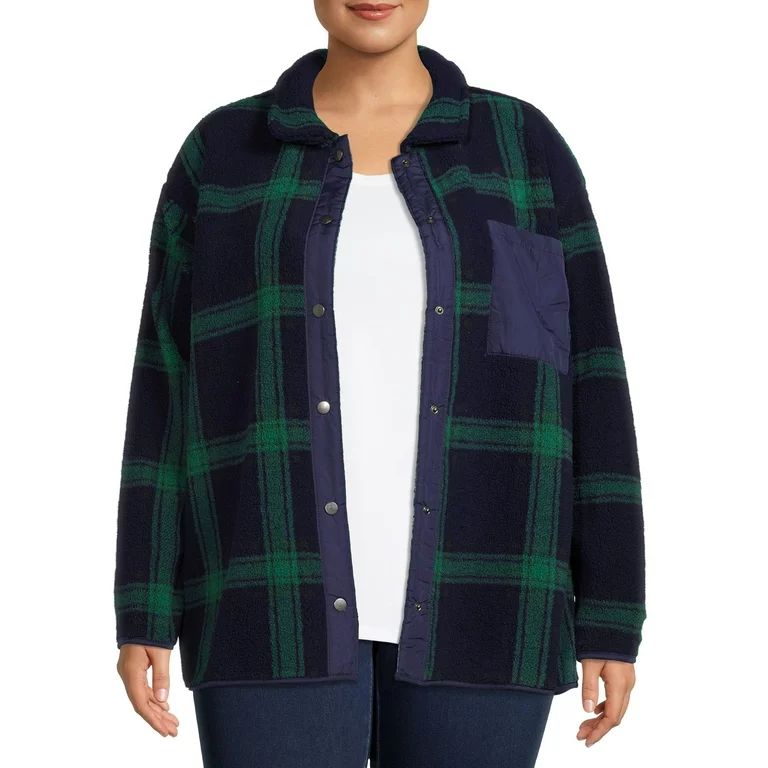 Como Blu Women's Plus Size Printed Faux Sherpa Snap-Front Shirt | Walmart (US)