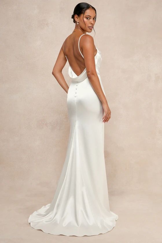 White Satin Sleeveless Backless Maxi Dress | White Satin Dress | Satin Slip Dress | Lulus